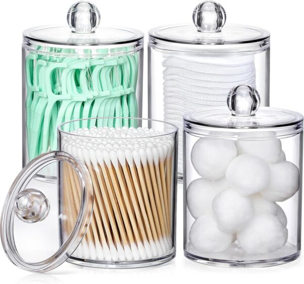 AMAZON Limited time deal -20% ON 4 Pack Acrylic Qtip Holder Dispenser for Cotton Swabs, Balls, Pads