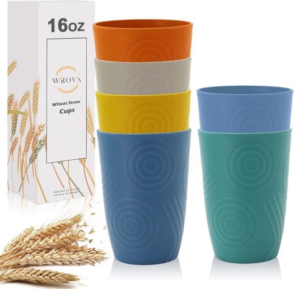 AMAZON Limited time deal -39% ON Wrova Wheat Straw Cups 16oz set of 6 with Etched Pattern