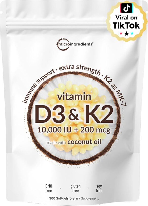 AMAZON Limited time deal -20% ON Vitamin D3 10000 iu Plus K2 (MK-7) 200 mcg, 300 Virgin Coconut Oil Softgels