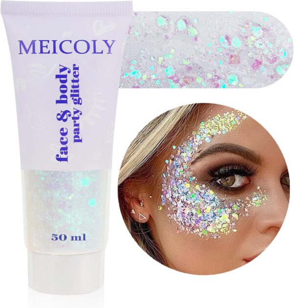 AMAZON Limited time deal -20% ON MEICOLY Clear White Body Glitter Gel