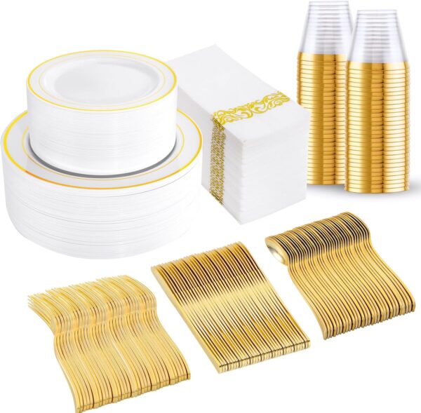 amazon Limited time deal -10%  on bUCLA 350PCS Gold Plastic Dinnerware Set