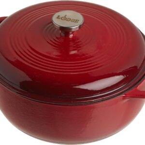 AMAZON Limited time deal -20% ON  Lodge 6 Quart Enameled Cast Iron Dutch Oven with Lid – Dual Handles